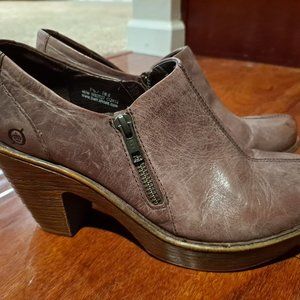 Born Women's Size 7 Leather Famke Ankle Double Sided Zip Heeled Platform Clog
